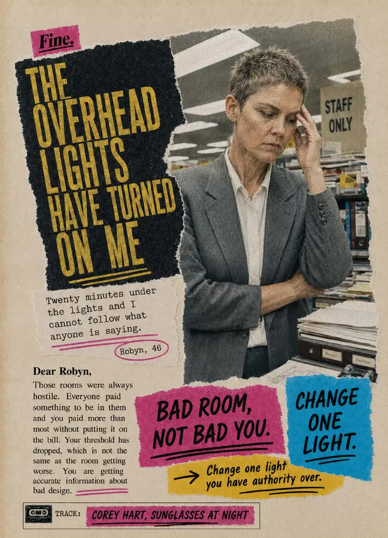 Fine. card 10, The Overhead Lights Have Turned On Me