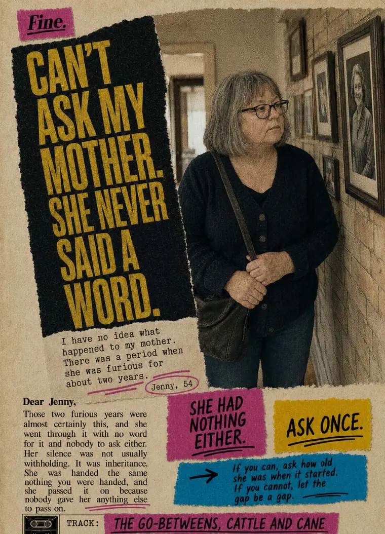 Fine. card 39, Can't Ask My Mother. She Never Said A Word.